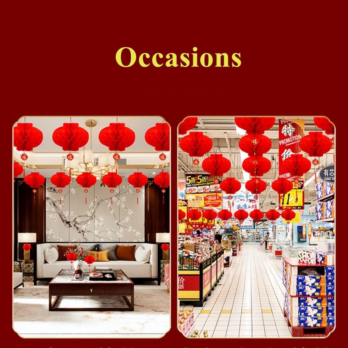 30pcs Red Chinese Paper Lanterns for Lunar Snake New Year & Weddings - 25cm - 9.9inch