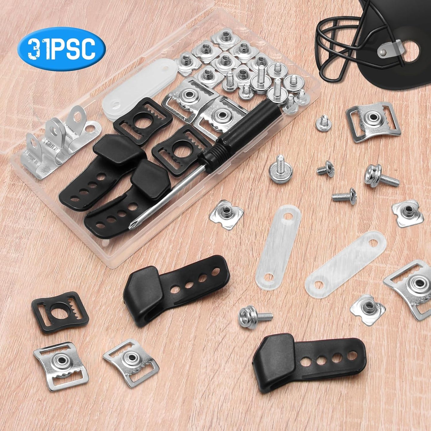 31-Piece Hockey Helmet Repair Kit with Visor Clips, Screws, Nuts, and Rubber Gaskets - Hardware Kit for Baseball and Softball Helmets