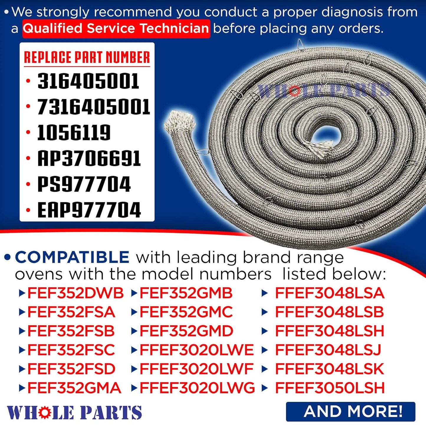 316405000 Oven Door Seal with 16 Mounting Clips - Compatible with Crosley, Frigidaire, Kenmore, Gibson, Kelvinator, Tappan, White Westinghouse - Replacement Full Parts Range