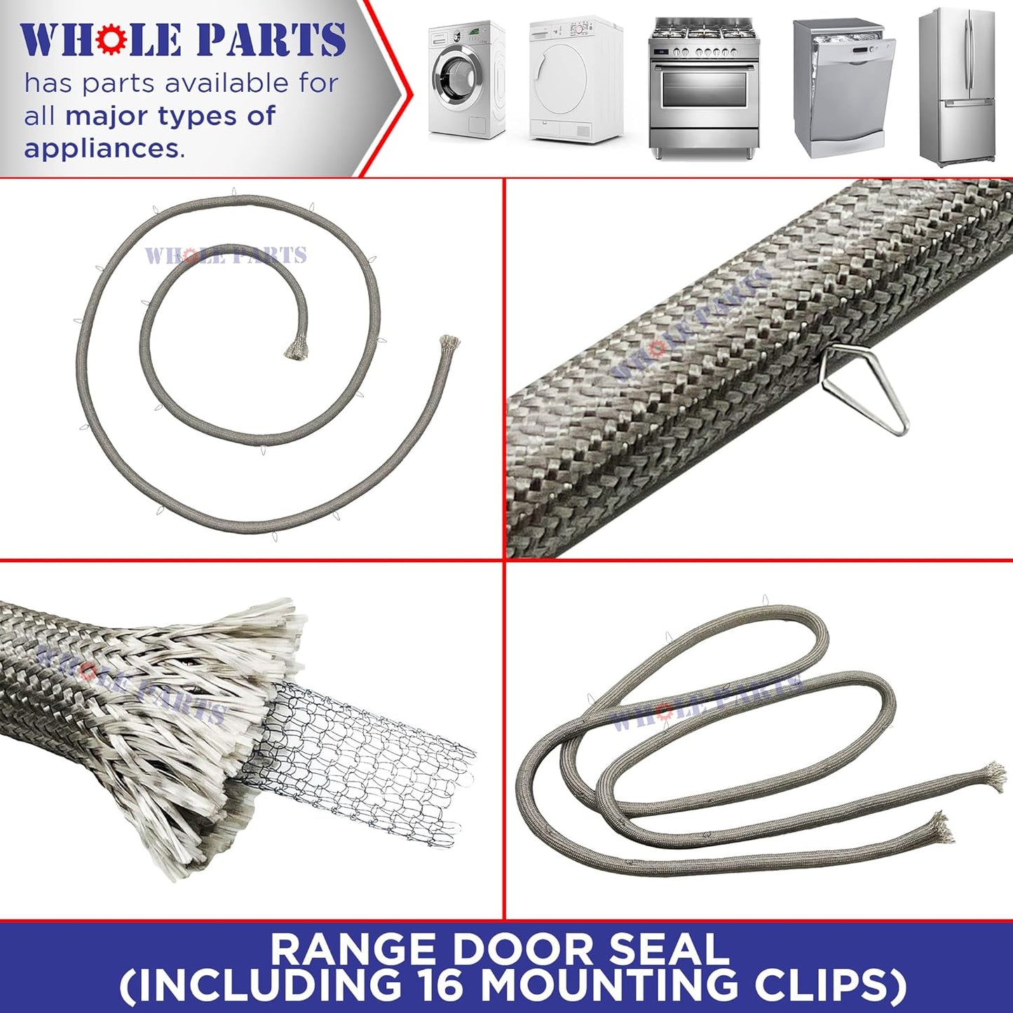 316405000 Oven Door Seal with 16 Mounting Clips - Compatible with Crosley, Frigidaire, Kenmore, Gibson, Kelvinator, Tappan, White Westinghouse - Replacement Full Parts Range