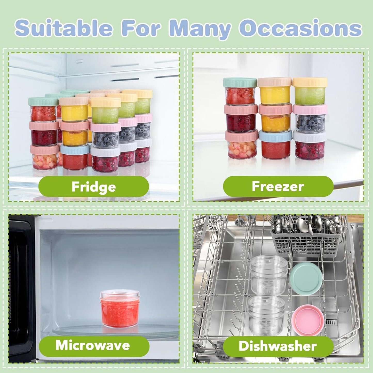 32-Pack RowinsyDD 4oz Glass Baby Food Jars With Leakproof Lids - BPA Free, Freezer & Microwave Safe