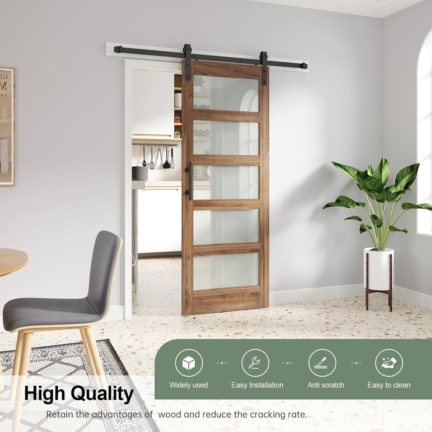 32x80 Glass Barn Door with Sliding Hardware Kit - 5-Panel Frosted Glass, Waterproof Surface, Easy Assembly - Fits 29-30in Opening
