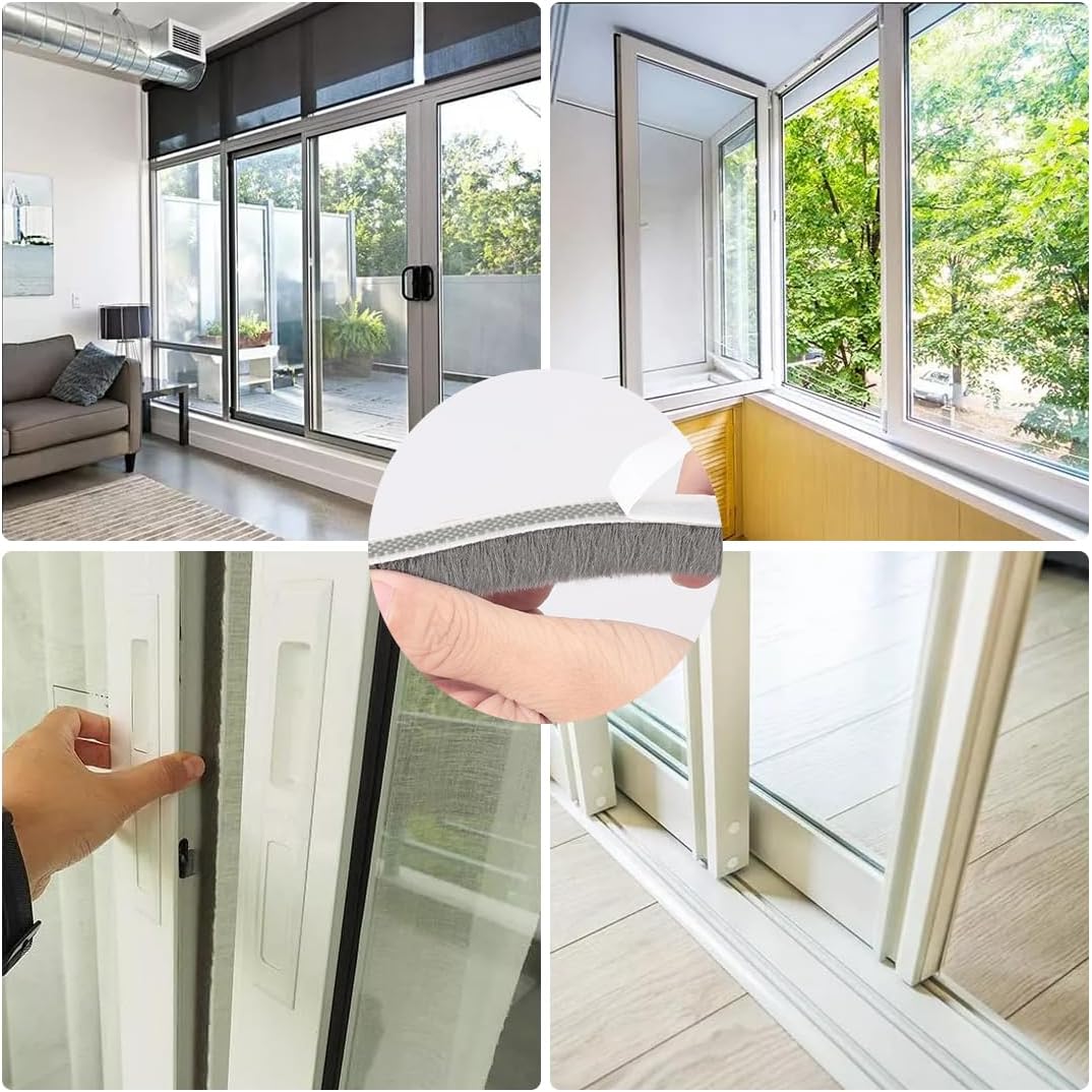 33 Ft Self Adhesive Brush Weather Stripping Seal Strip for Doors and Windows - Soundproof, Windproof, Dustproof - White - 11/32 x 3/16 inch Brush Size