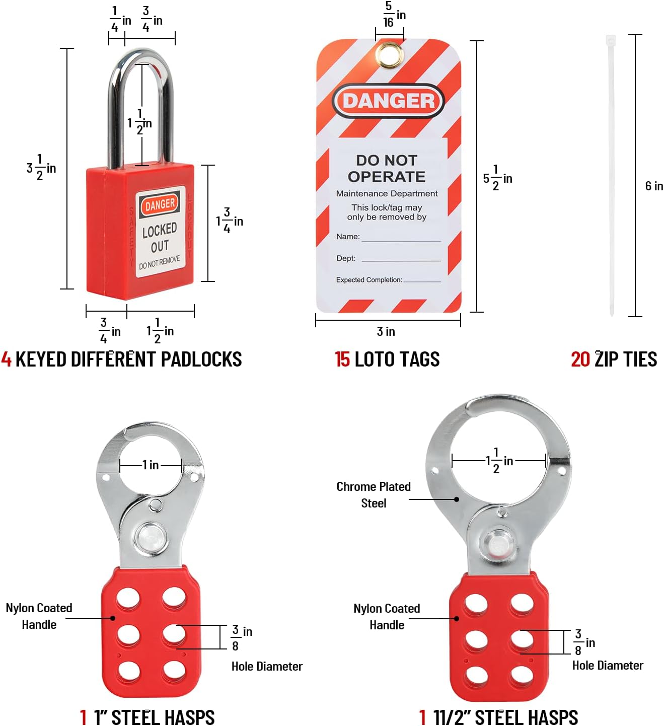 33-Piece Electrical Lockout Tagout Kit with Safety Padlocks, Circuit Breaker Lockout, Group Lockout Hasps, and Carrying Bag
