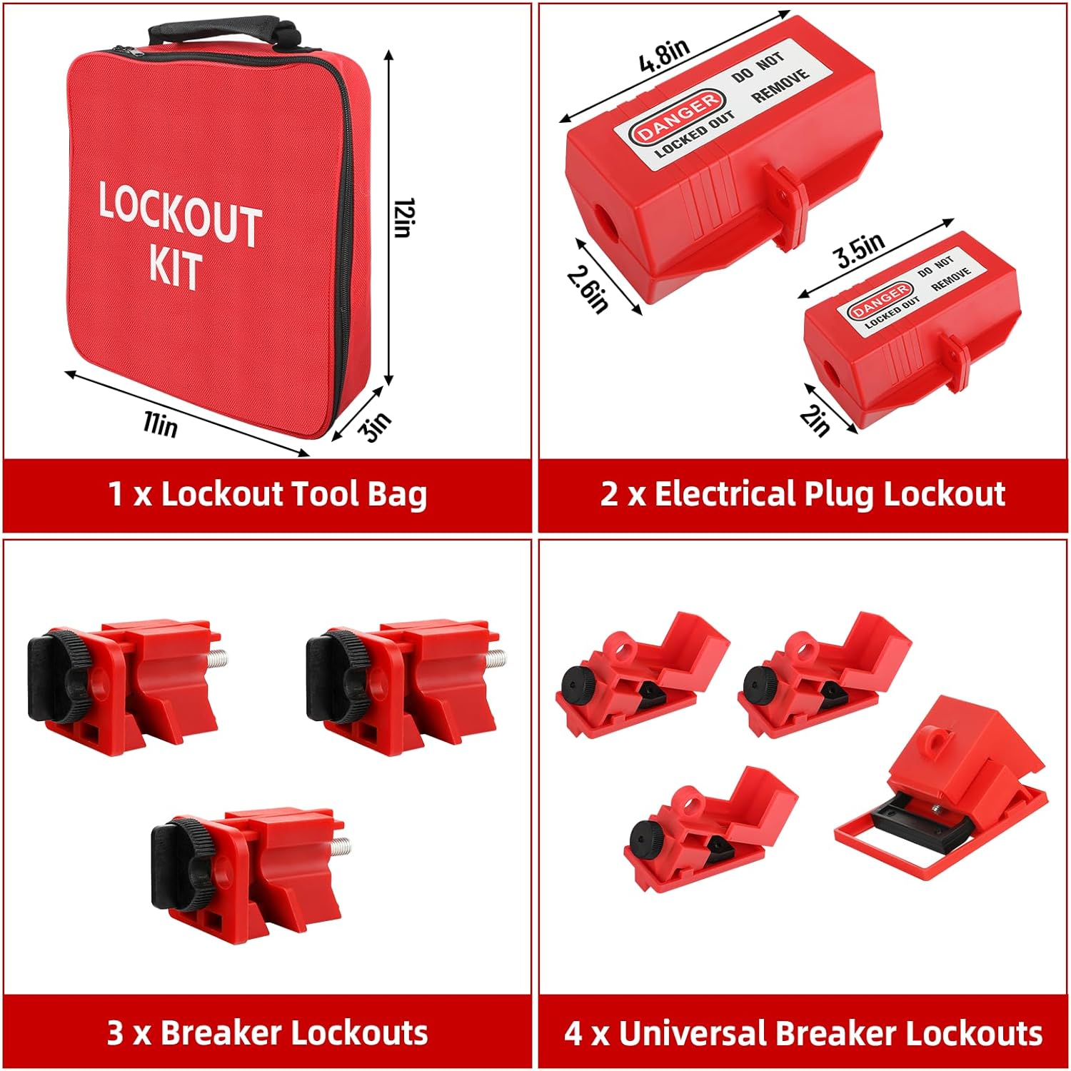 33-Piece Electrical Lockout Tagout Kit with Safety Padlocks, Circuit Breaker Lockout, Group Lockout Hasps, and Carrying Bag