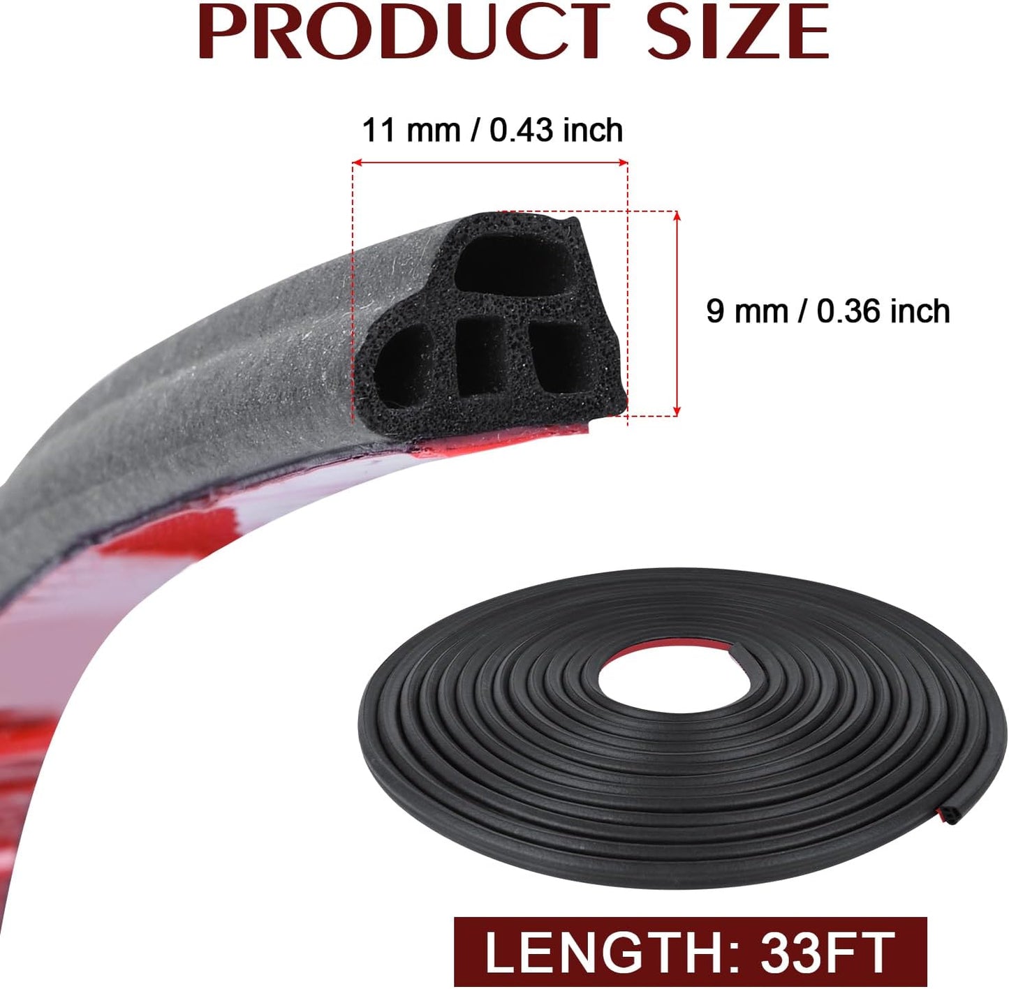 33Ft Car Weather Stripping Double Layer L Shape Soundproofing Seal Strip for Car RV Truck Doors