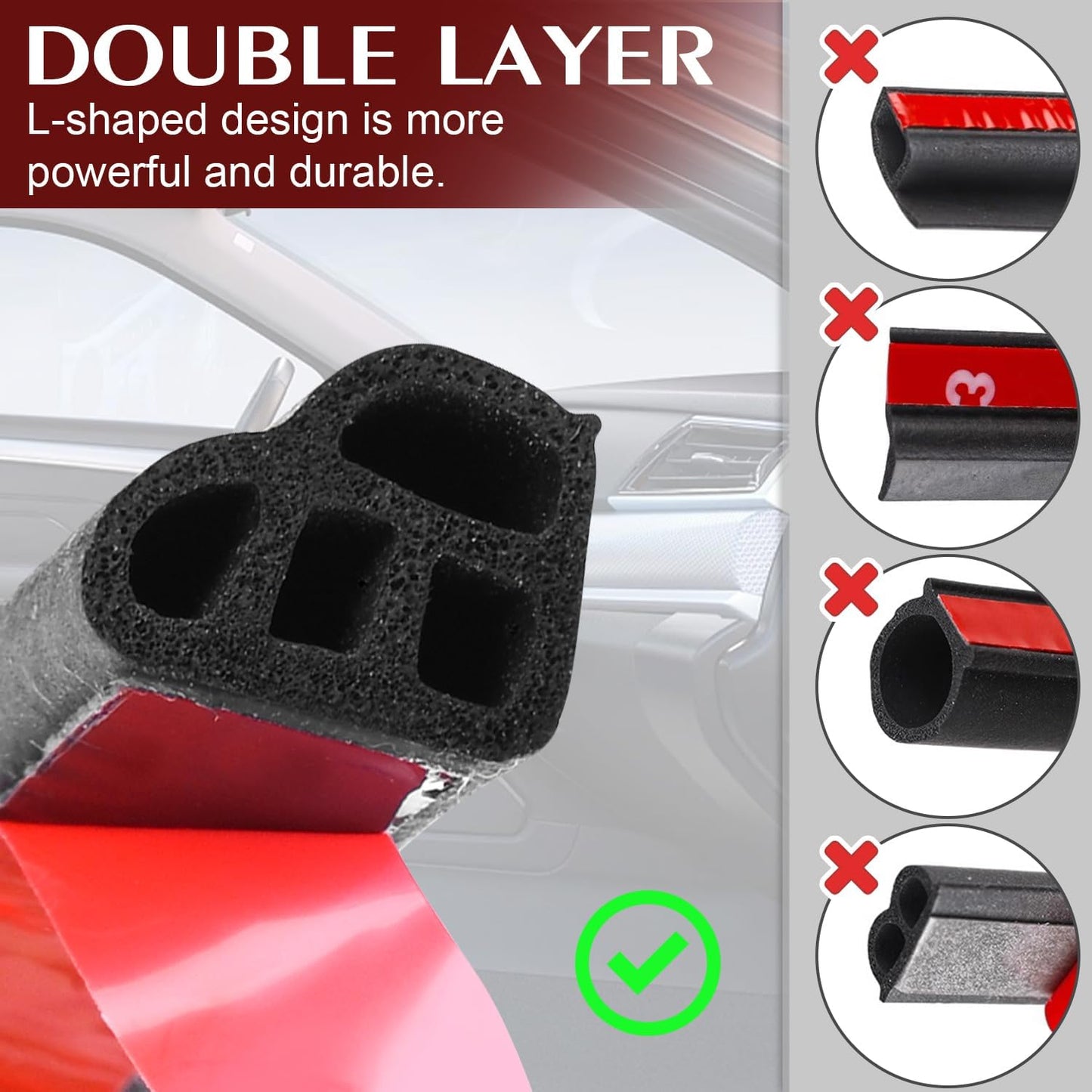 33Ft Car Weather Stripping Double Layer L Shape Soundproofing Seal Strip for Car RV Truck Doors