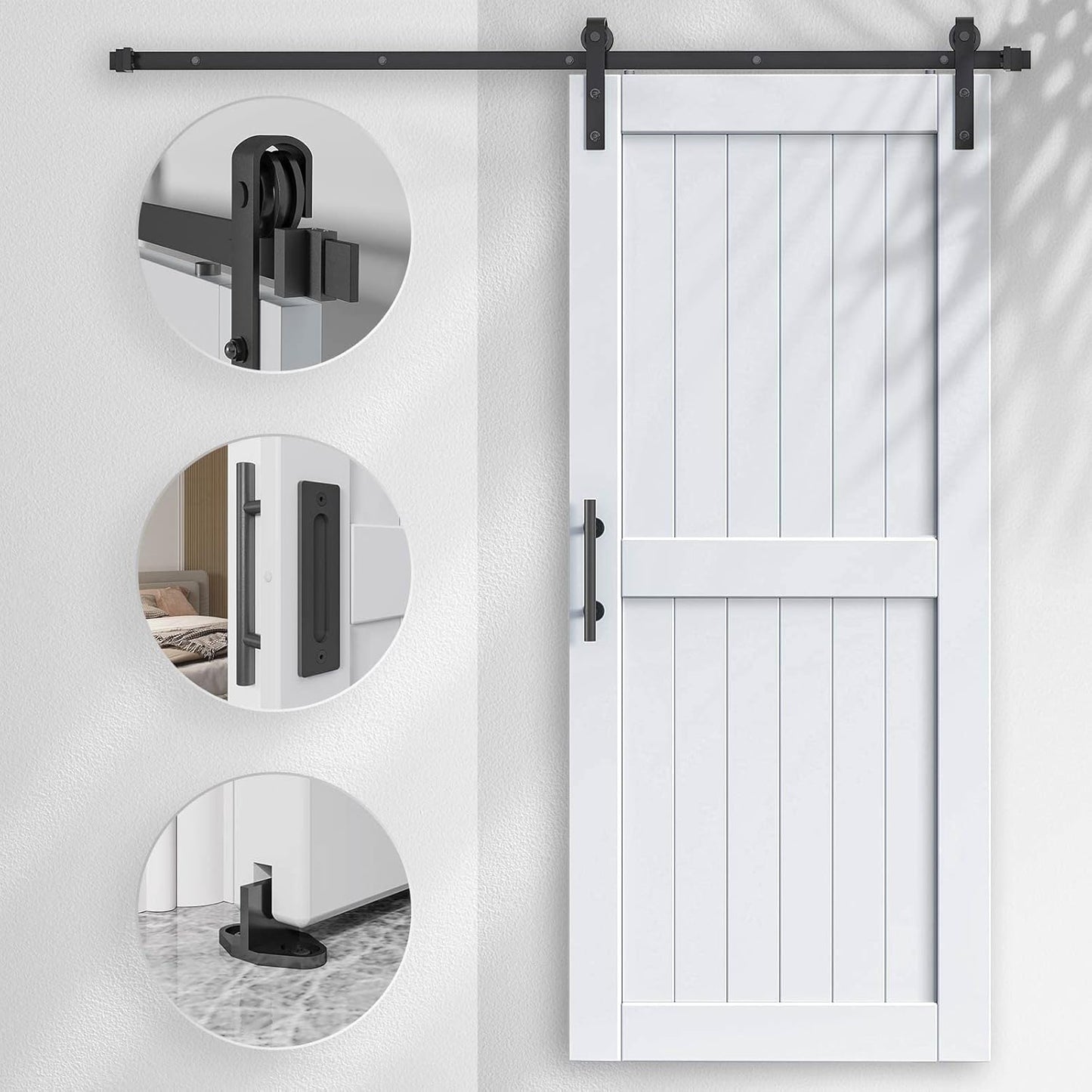 34in x 84in Sliding Barn Door & 6FT Hardware Track Kit - Water-Proof Solid Wood, DIY Easy Install - White