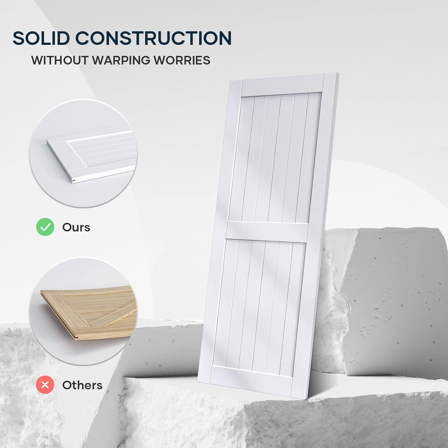 34in x 84in Sliding Barn Door & 6FT Hardware Track Kit - Water-Proof Solid Wood, DIY Easy Install - White