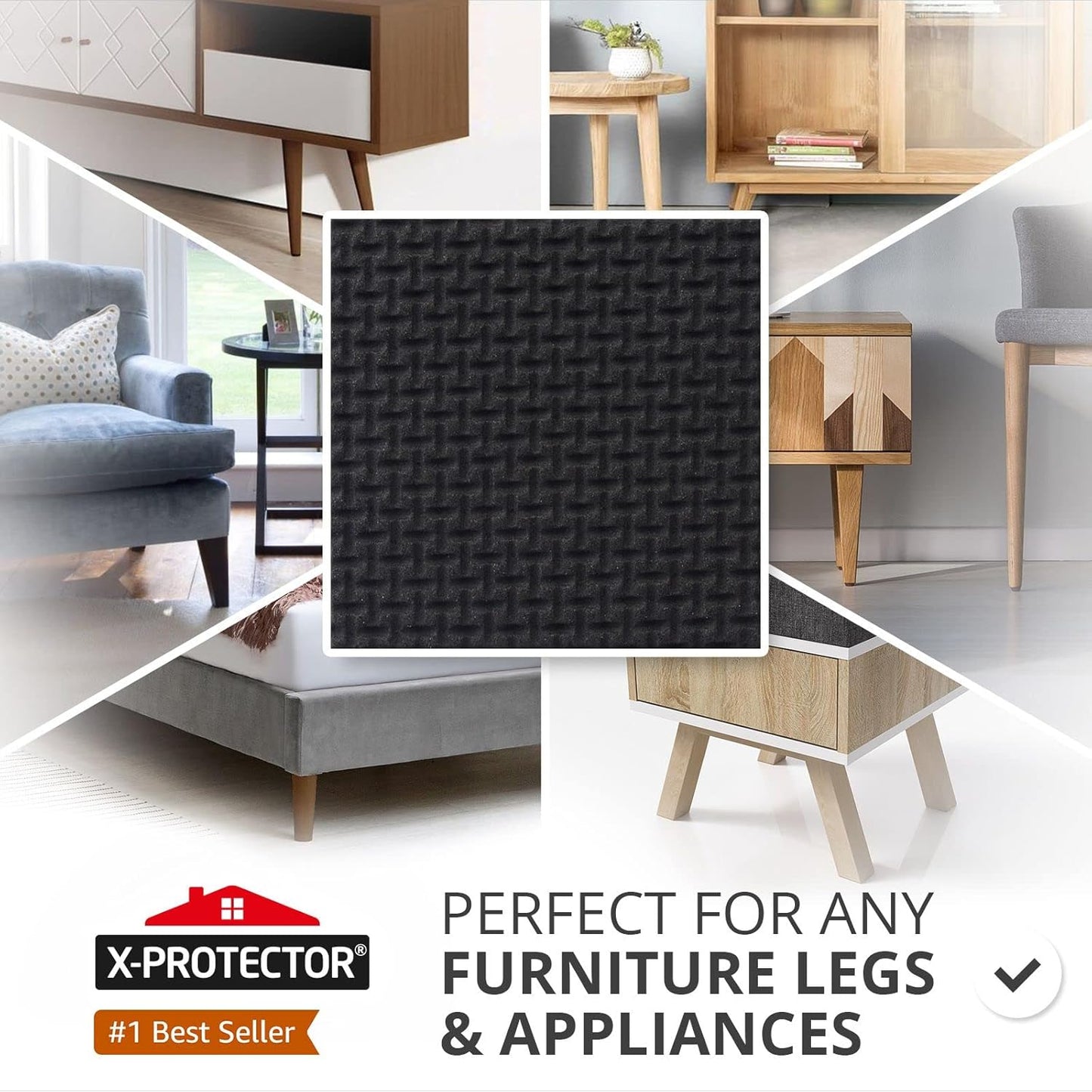 36-Pack X-PROTECTOR Non-Slip Furniture Pads - Self-Adhesive Rubber Grippers for Furniture Feet - Non-Skid Floor Protectors - 16 2", 12 3", 8 4" Pads