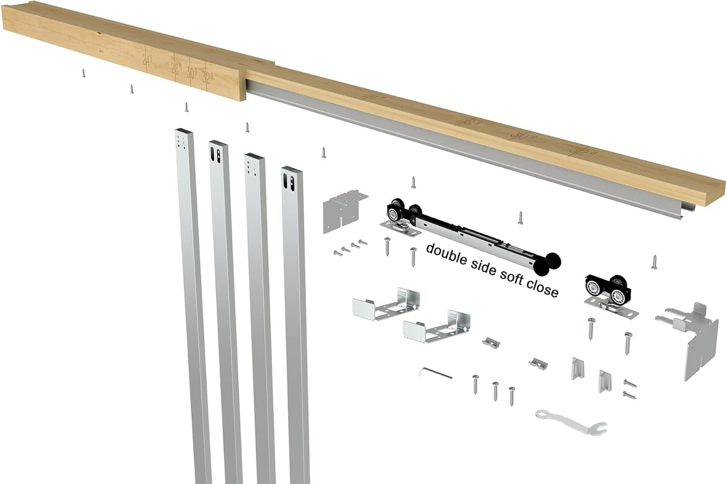 36"x 96" Pocket Door Frame Kit with 120LBS Soft Close Mechanism for 2x4 Stud Walls - Easy Install, Galvanized Steel Studs - Fits 24"-36" Doors