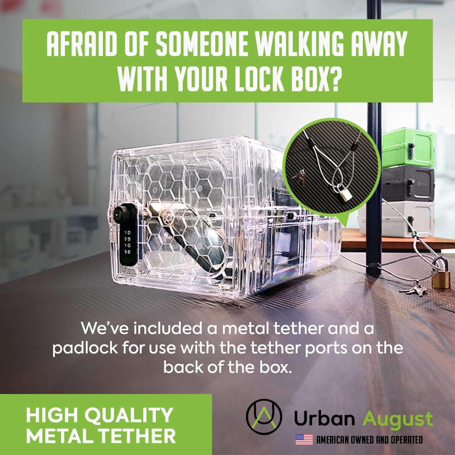 37-Inch Stainless Steel Tether Cable Tie with Padlock for Urban August Lockable Storage Box