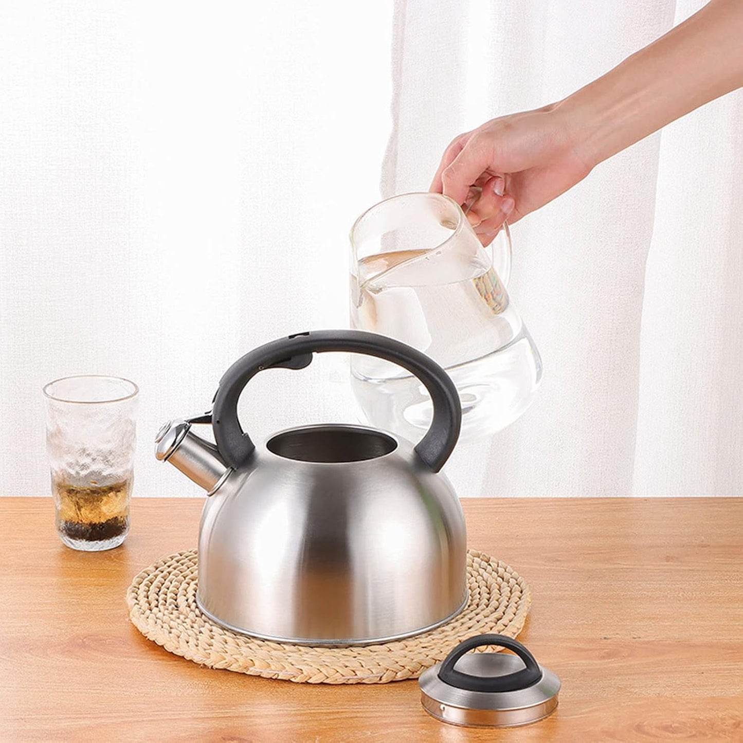 3L Stainless Steel Whistling Tea Kettle for Stove Top - Induction Compatible with Anti-Heat Handle - Easy to Clean - Ideal for Boiling Water, Coffee, or Milk