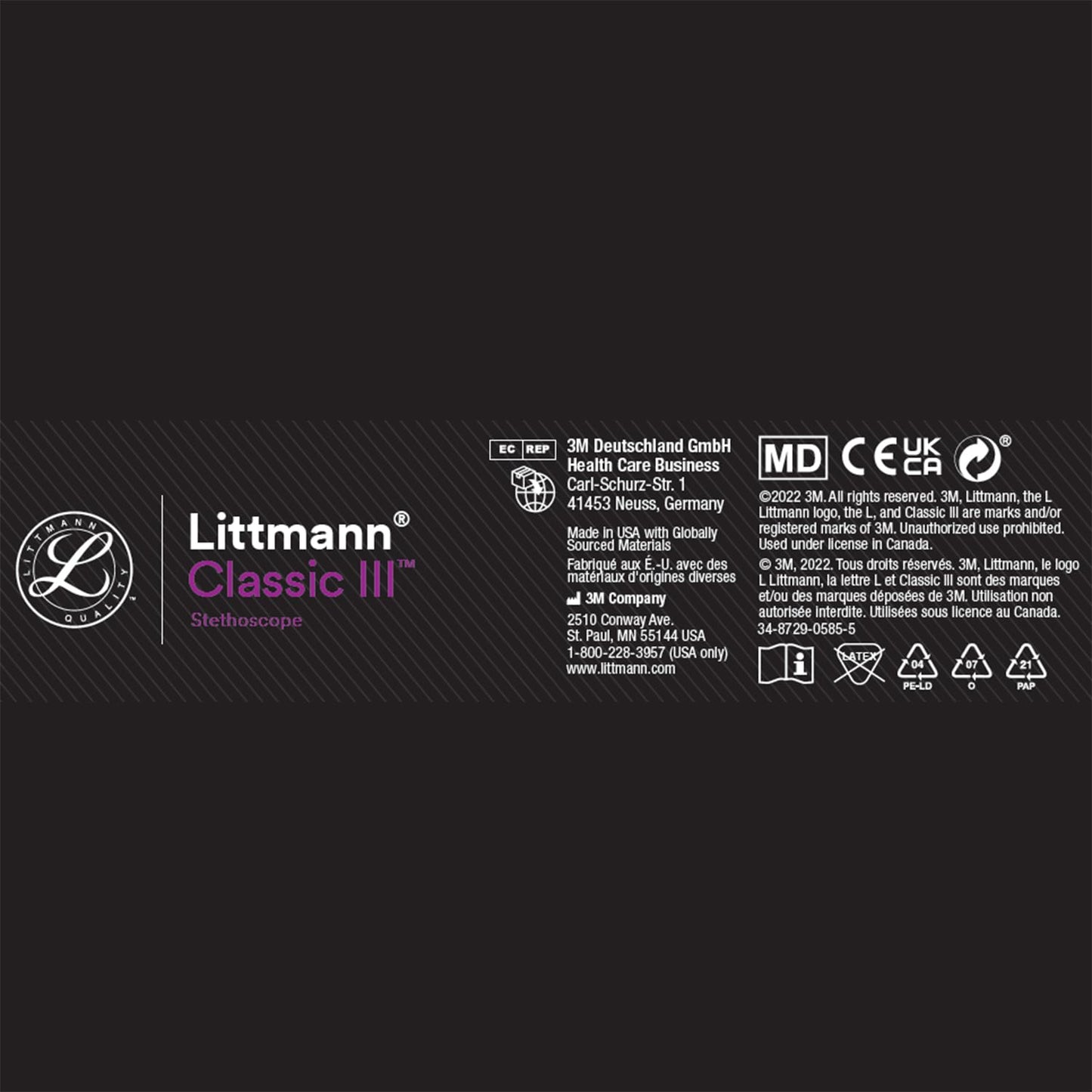 3M Littmann Classic III Stethoscope 5803, Stainless Steel Black-Finish Chestpiece, 27" Tube, Lightweight