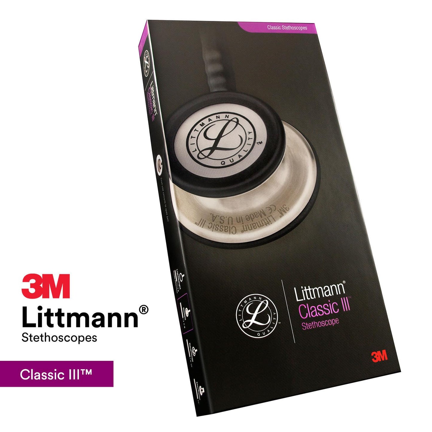 3M Littmann Classic III Stethoscope 5803, Stainless Steel Black-Finish Chestpiece, 27" Tube, Lightweight
