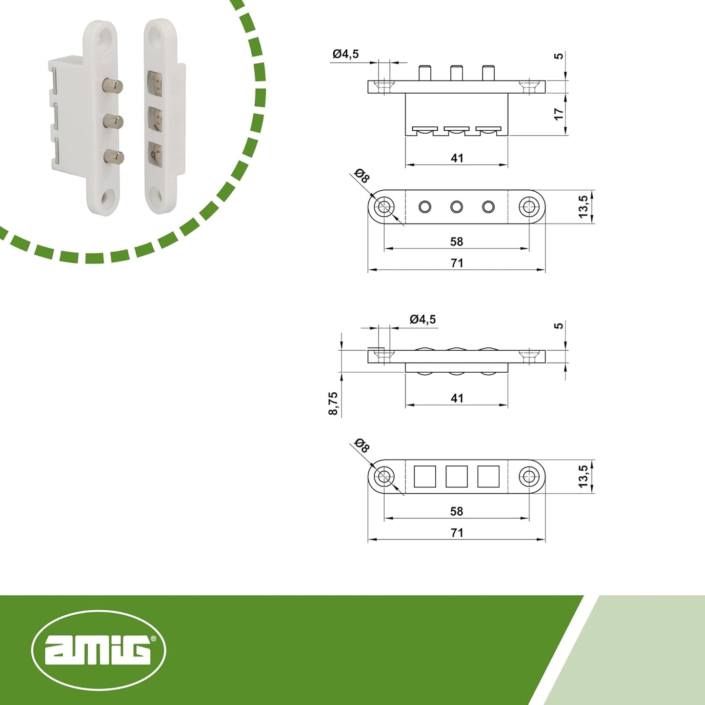 3P Amig Contact Door - White, 71 x 14 mm