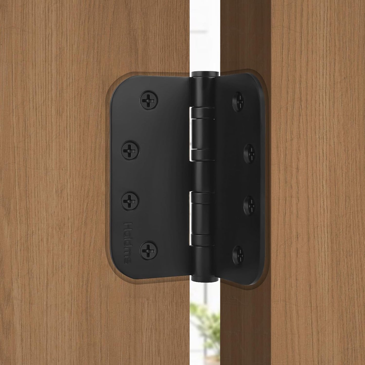 3PACK 4in Heavy-Duty Black Stainless Steel Ball Bearing Door Hinges - Exterior & Interior, 5/8'' Radius Corners