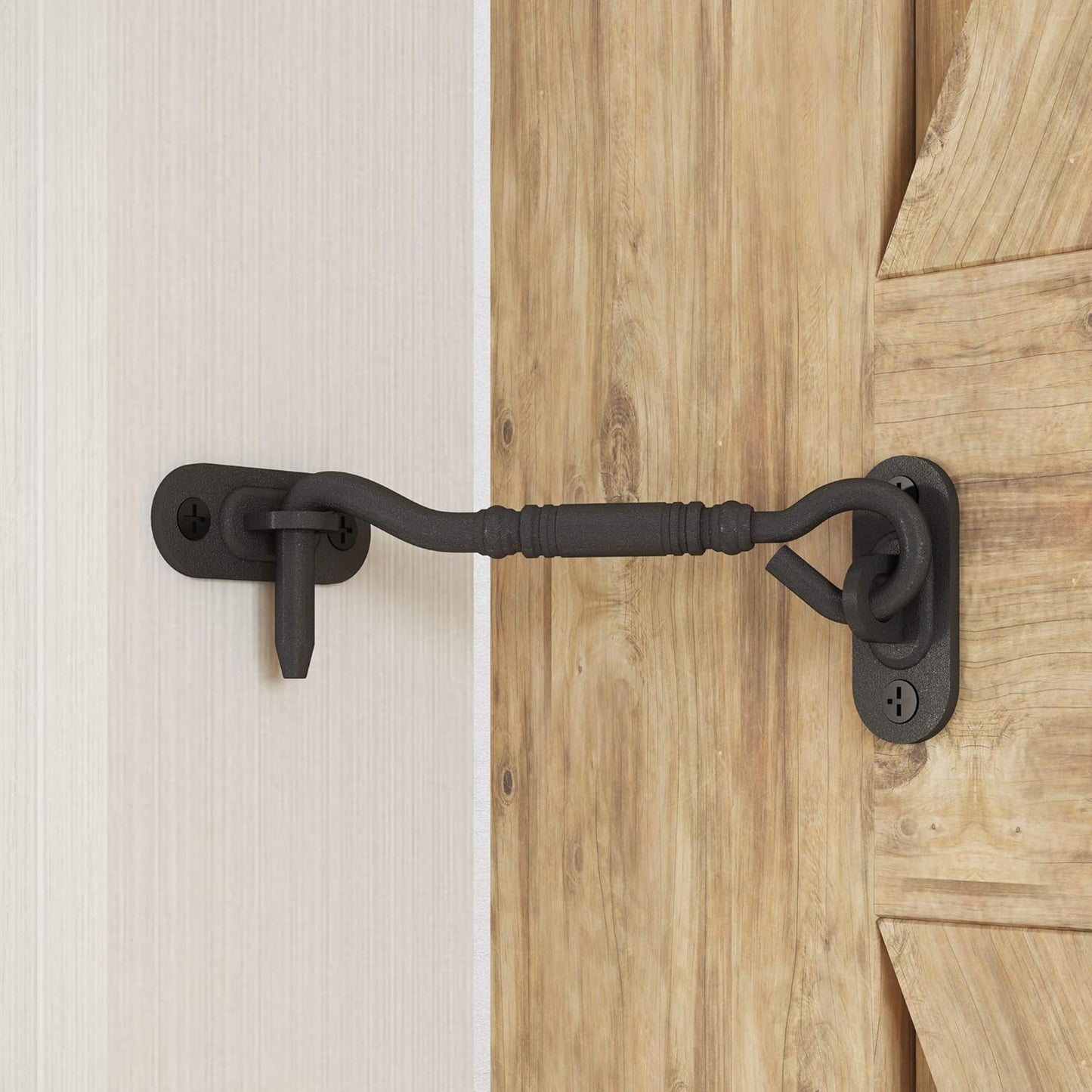 4" Black Privacy Hook Latch for Sliding Barn Door by Skysen (2802)