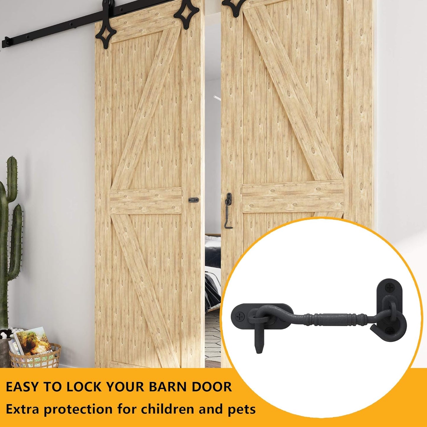 4" Black Privacy Hook Latch for Sliding Barn Door by Skysen (2802)