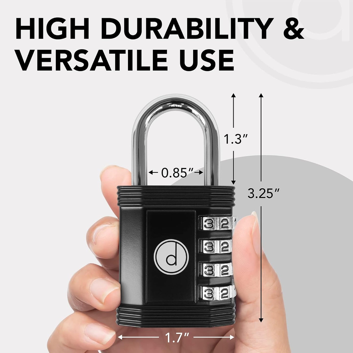 4 Digit Padlock Combination Lock for Gym, School Locker, Gate, Fence, Storage - Keyless, Resettable - Weatherproof Metal - Black