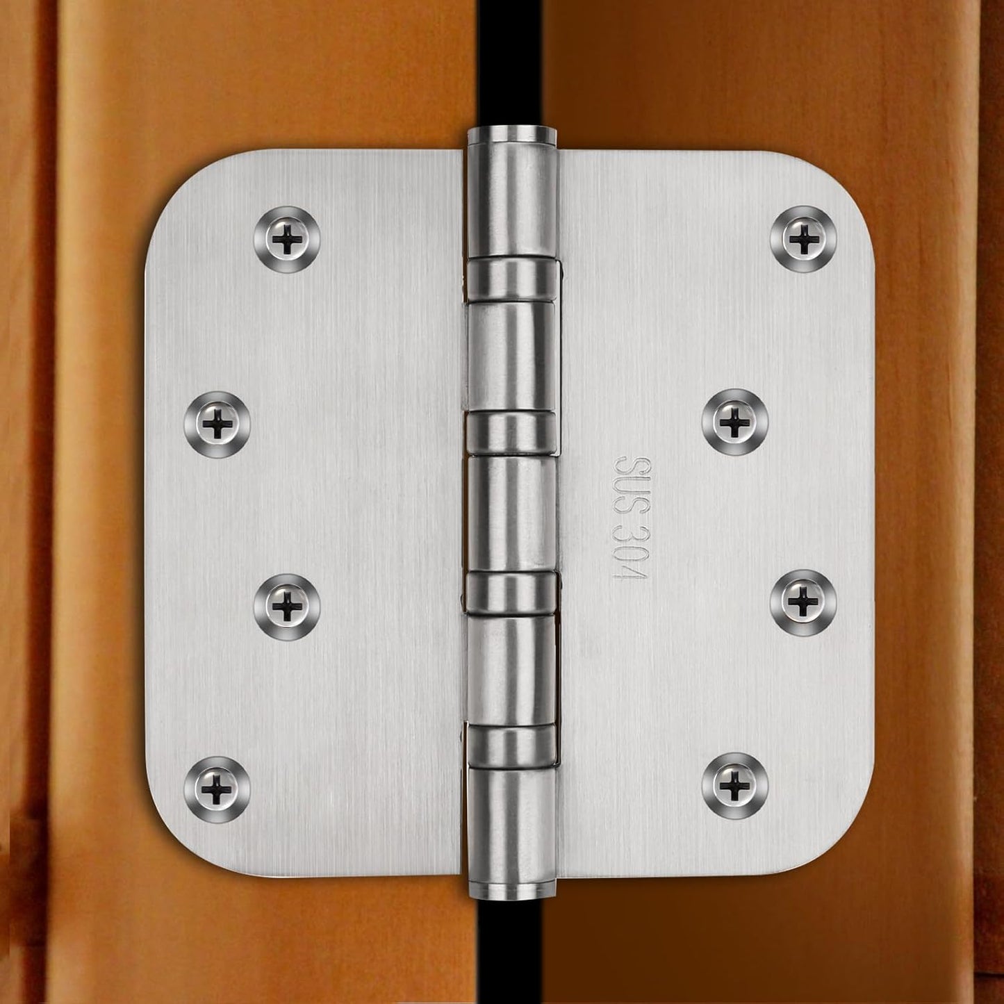 4 Inch Ball Bearing 304 Stainless Steel Door Hinges for Left & Right Doors - Interior & Exterior Hinges with 5/8" Radius Corners - 4'' X 4