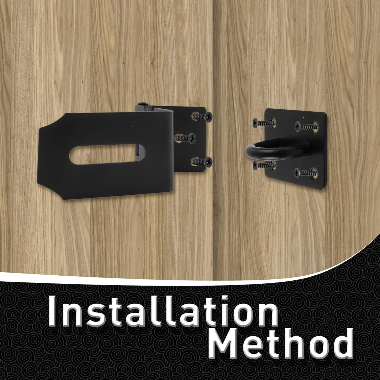 4 Inch Stainless Steel Door Lock Latch Padlock Hasp Set with Screws - Security Right Angle Padlock Hasp Locking Latch for Shed/Gate/Storage - Black