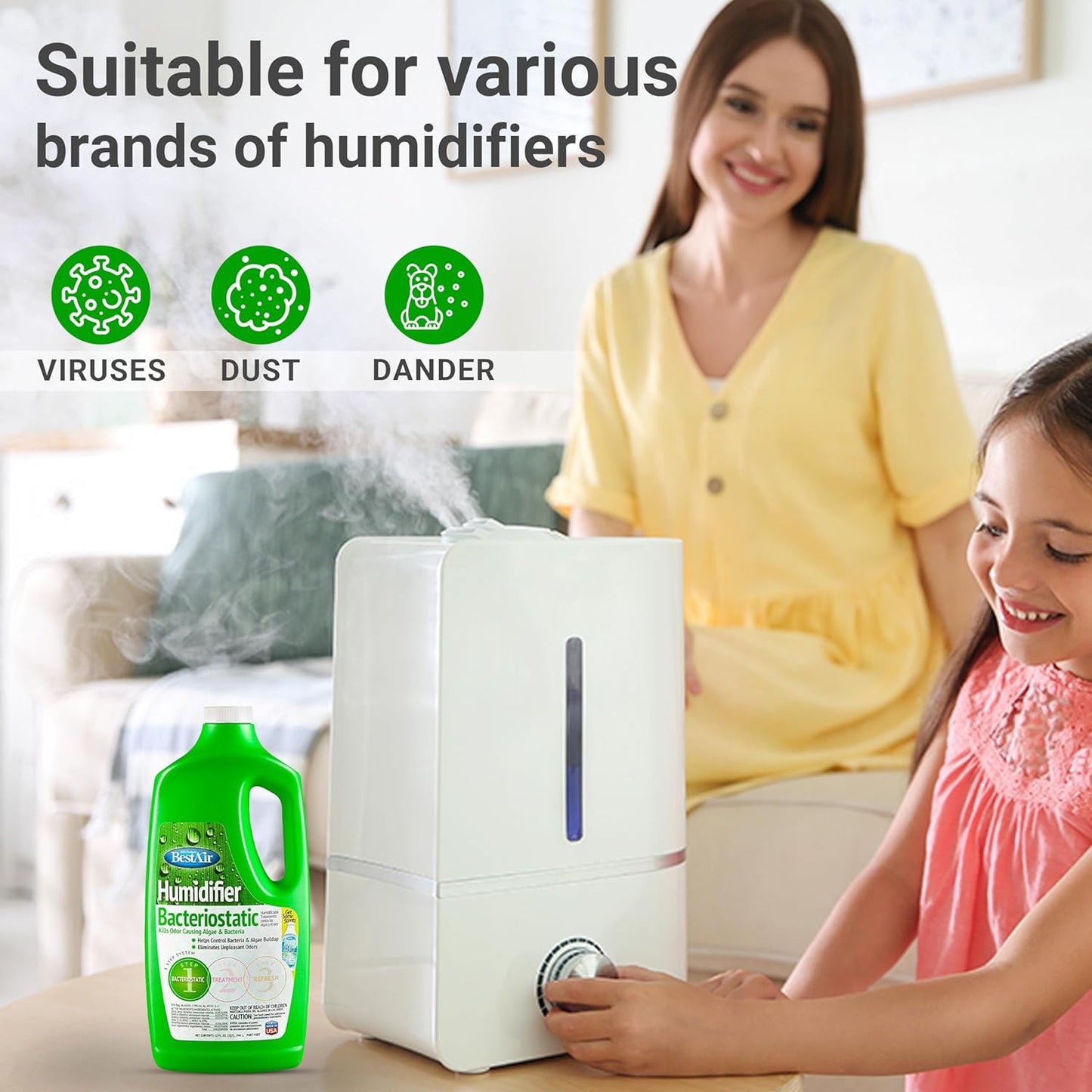 4-Pack Bacteriostatic Humidifier Water Treatment - Universal Cleaning Additive - Odorless Descaler Solution - Effective Comprehensive Treatment