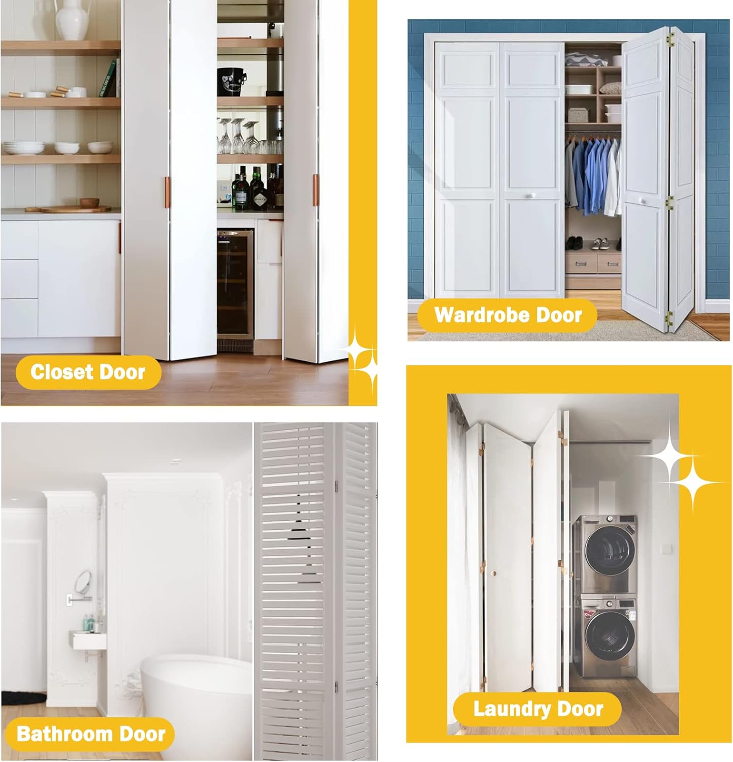 4 Pack Bi-fold Door Hardware Repair Kit for 24-72 inch Track Folding Doors - Includes Tops & Bottom Pivots, Bracket, Guide Wheel - Closet Door Replacement Parts for Accordian Pantry