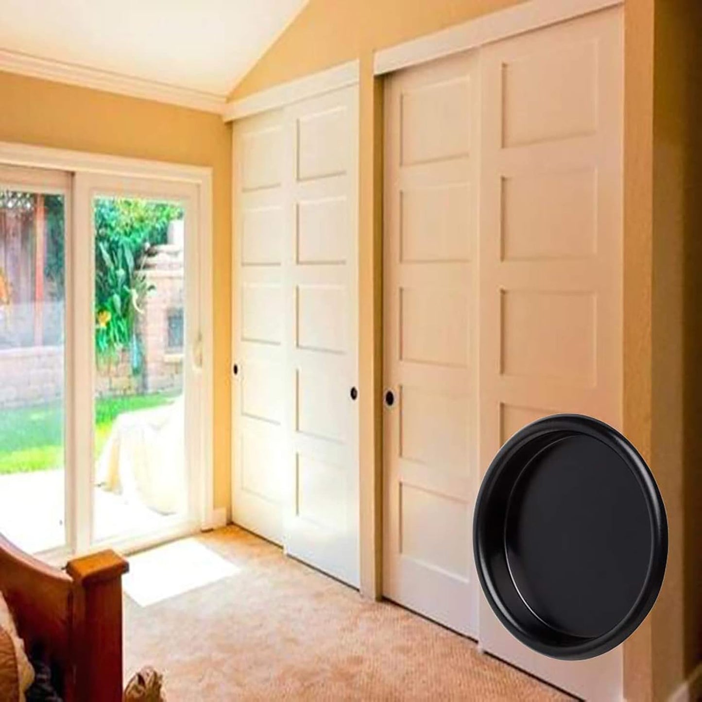 4 Pack Black Closet Door Finger Pulls 2-1/8” - Round Insert Bypass Handle - Easy Snap-in Installation