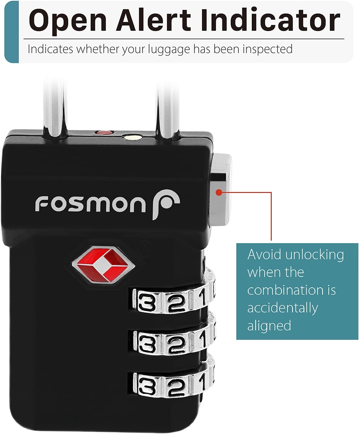 4 Pack Fosmon TSA Approved Luggage Locks with Open Alert Indicator - 3 Digit Combination Padlocks for Travel Bag, Suitcase, and Luggage - Black - WildKart