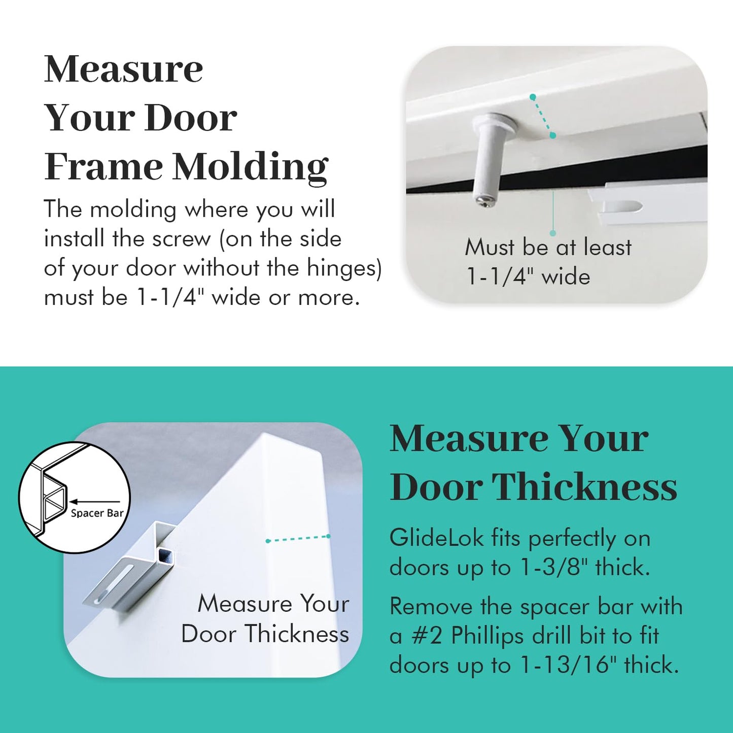 4 Pack GlideLok Child Safety Door Top Lock - Interior & Exterior Metal Access Lock - Dual-Sided Child Proof Lock