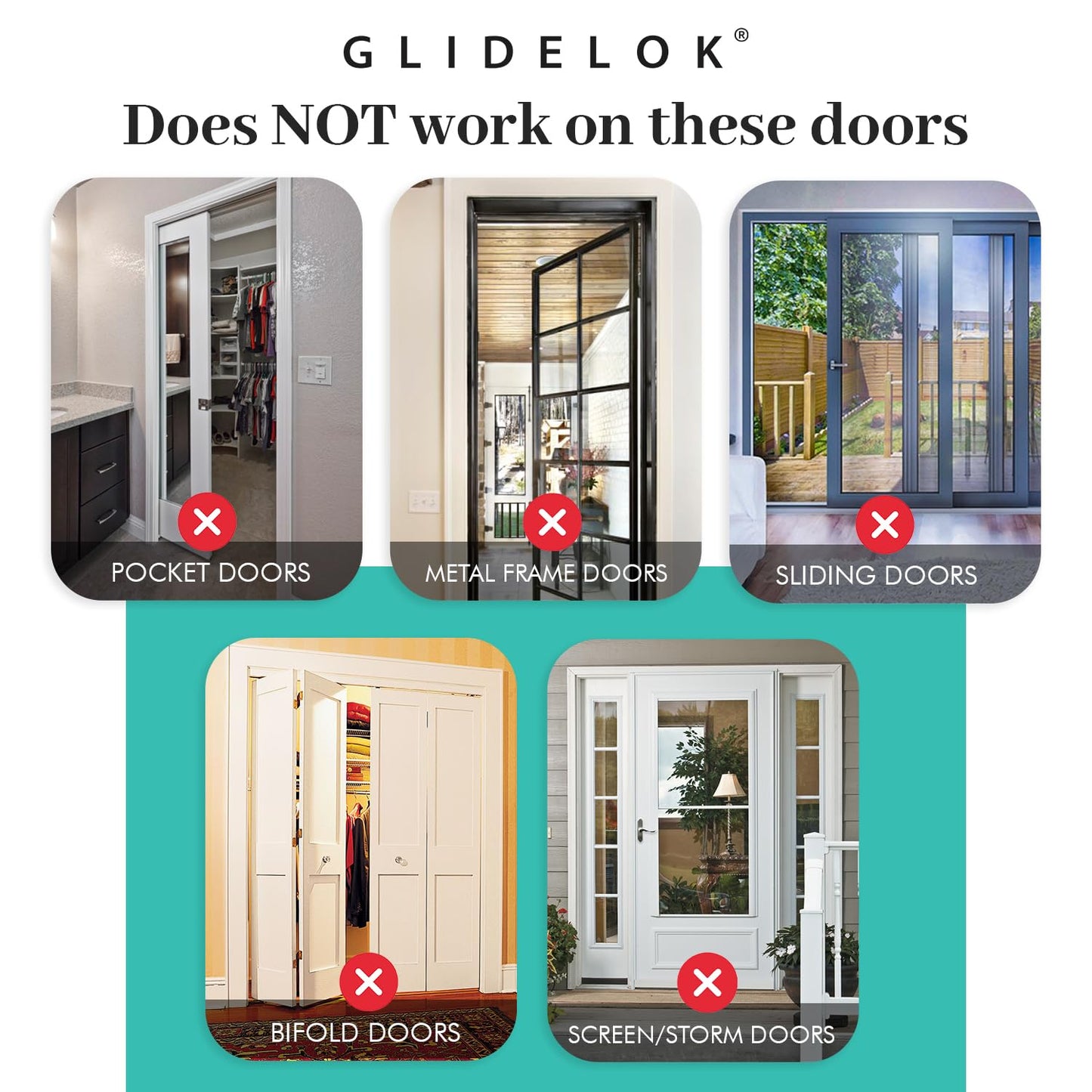 4 Pack GlideLok Child Safety Door Top Lock - Interior & Exterior Metal Access Lock - Dual-Sided Child Proof Lock