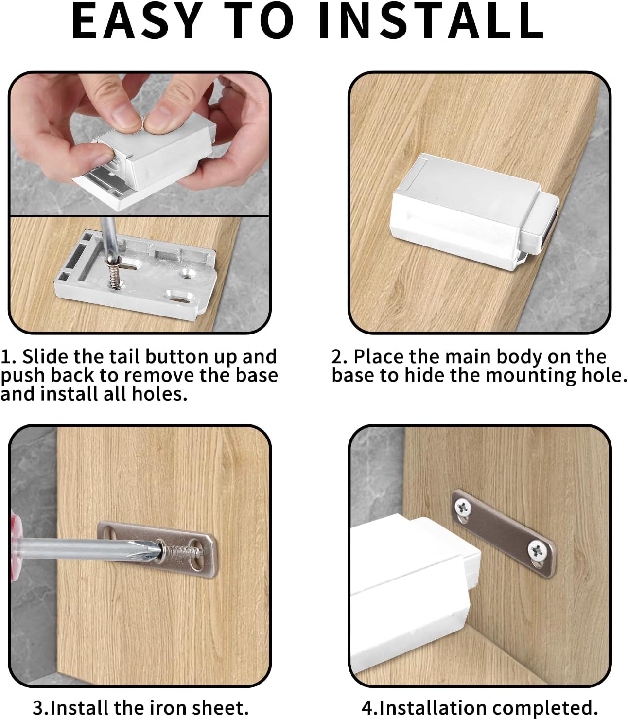 4 Pack Heavy Duty Push to Open Door Latch Magnets for Cabinets - White