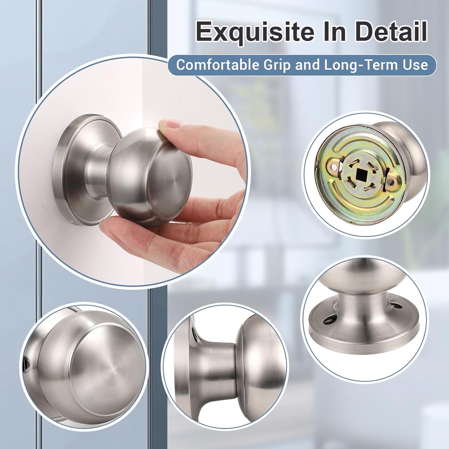 4 Pack KNOBWELL Satin Nickel Keyless Dummy Door Knobs for French Closet Doors - Individual Non-Turning Single Side Knob