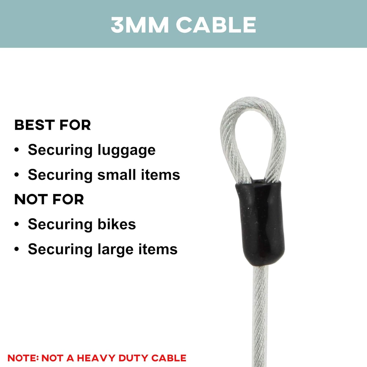 4 Pack Lumintrail 4ft Braided Steel Coated Security Cable with Double Loop - 3mm Thickness - Ideal for Luggage Locks