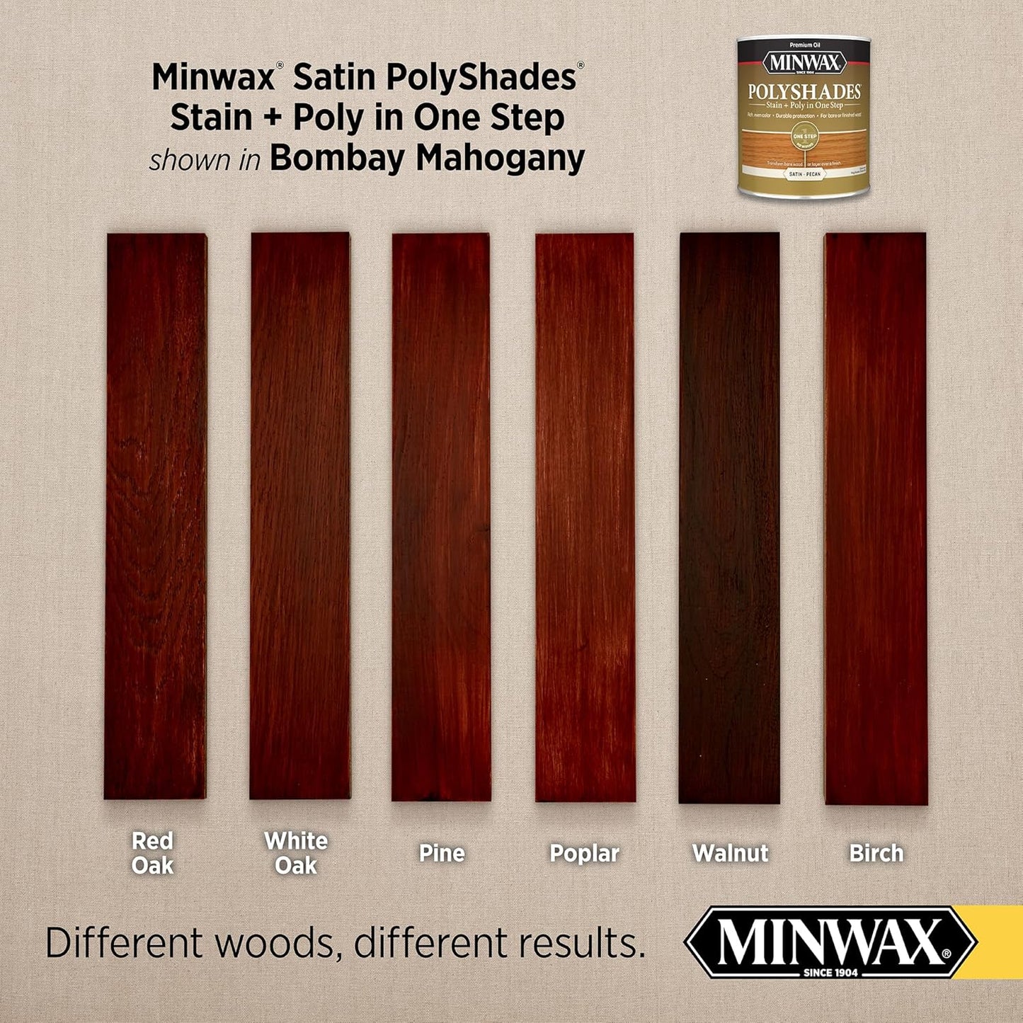 4 Pack Minwax 61380 Bombay Mahogany PolyShades Wood Stain and Polyurethane Satin - 1 qt