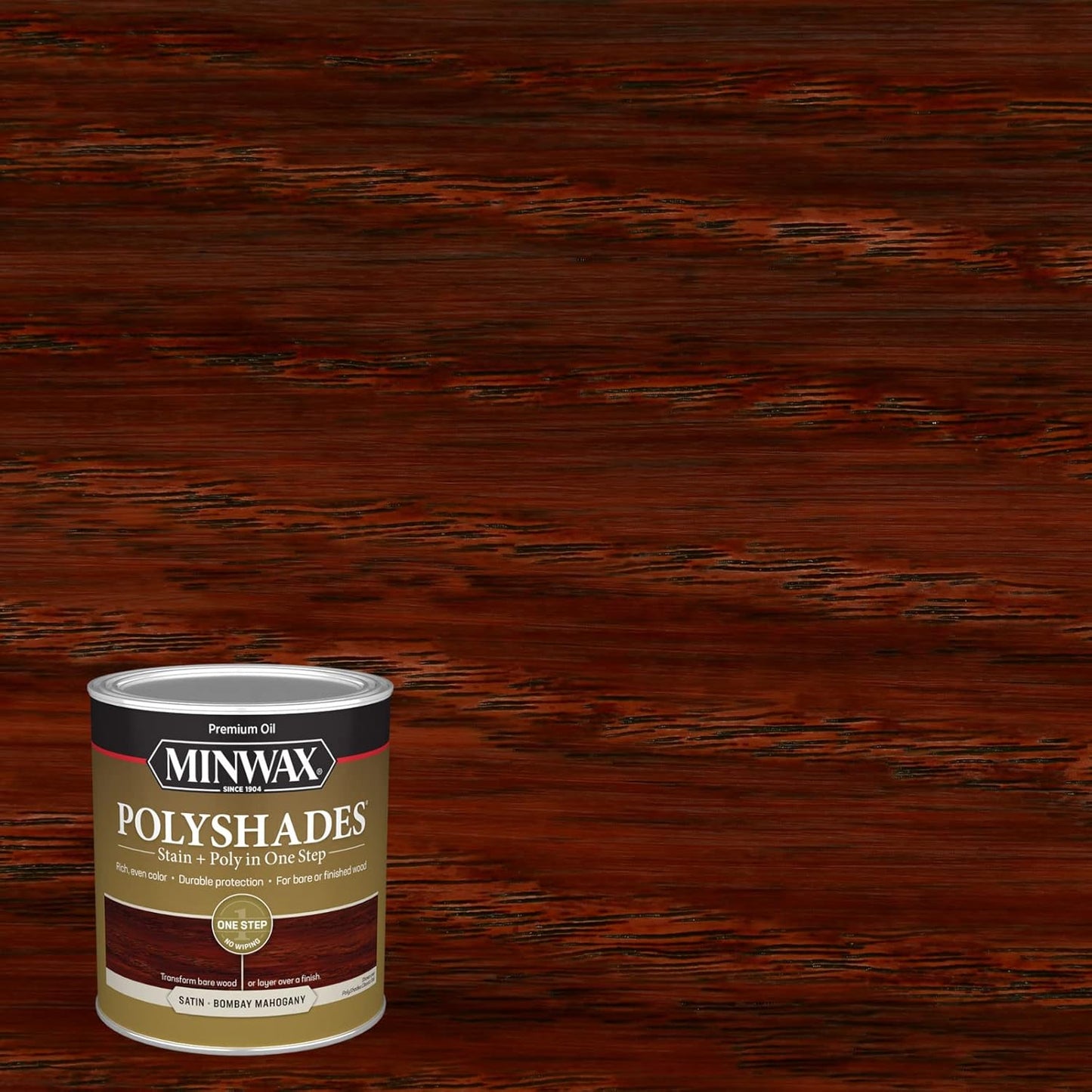 4 Pack Minwax 61380 Bombay Mahogany PolyShades Wood Stain and Polyurethane Satin - 1 qt