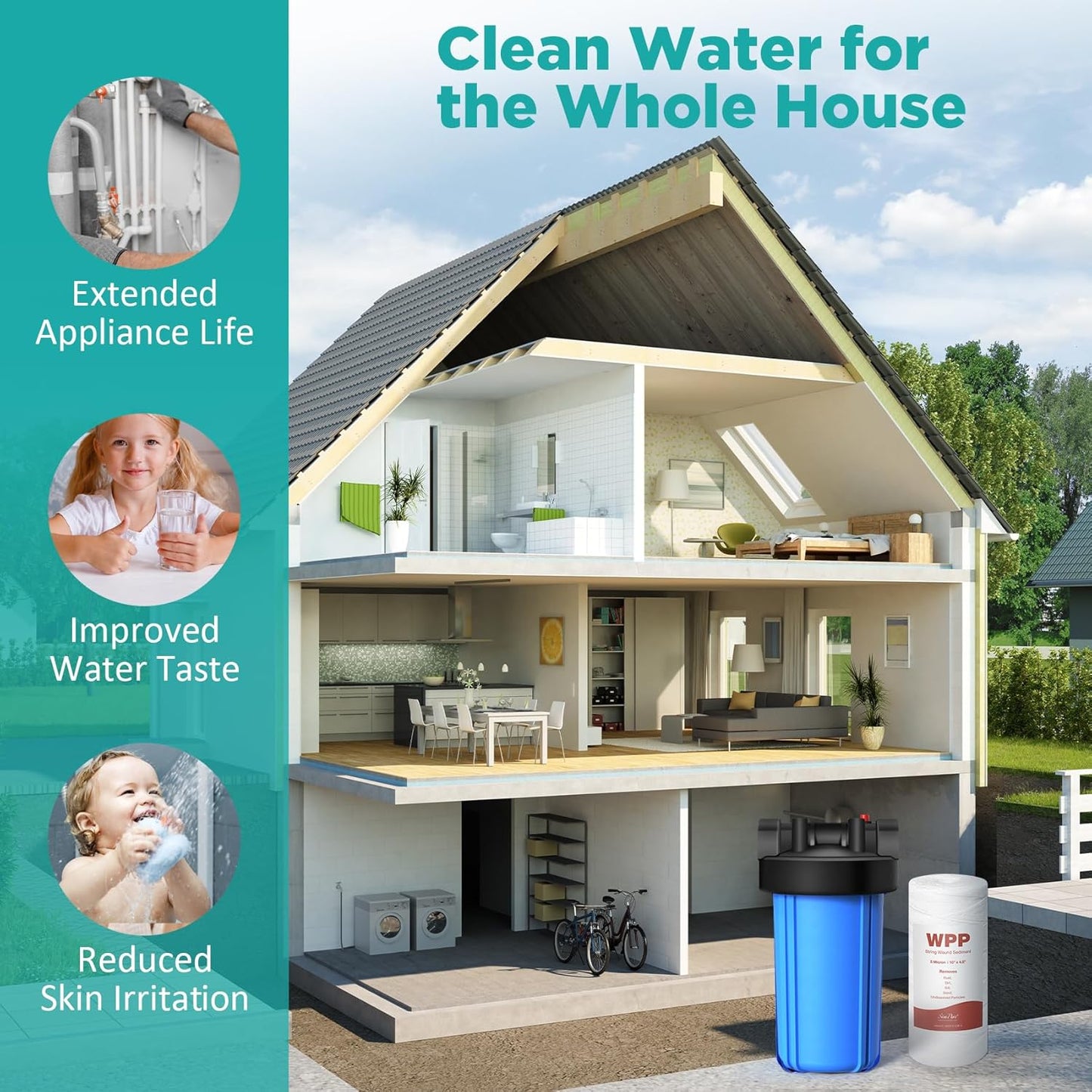 4 Pack of 5 Micron 10" x 4.5" String Wound Water Filter Cartridges for Well Water - SimPure Whole House Sediment Filter Replacements