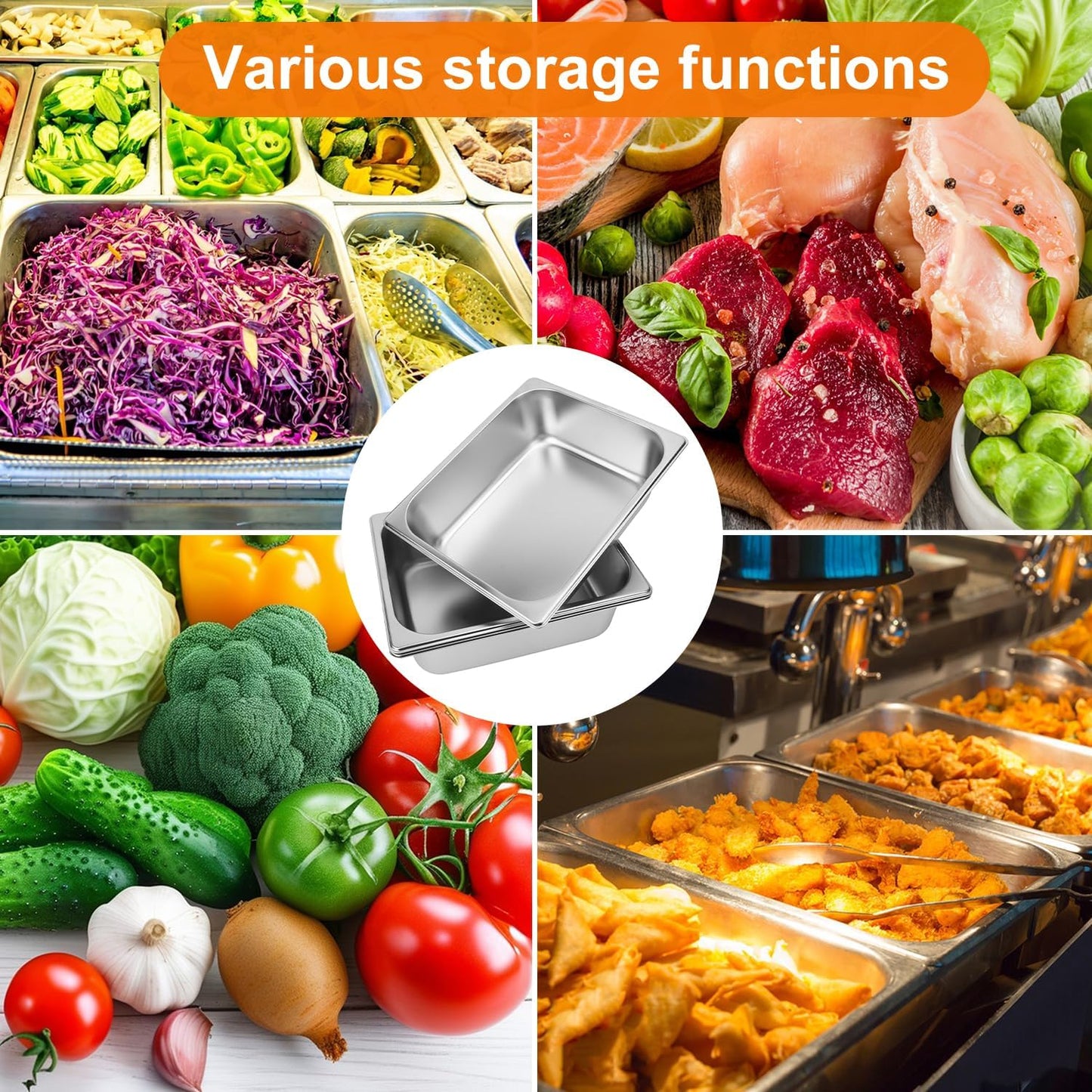 4 Pack of Biugaaufai 1/2 Size Stainless Steel Steam Pans - 4 Inch Deep, Anti-Jamming, Stackable, Professional Grade for Catering, Home Kitchen & Dining