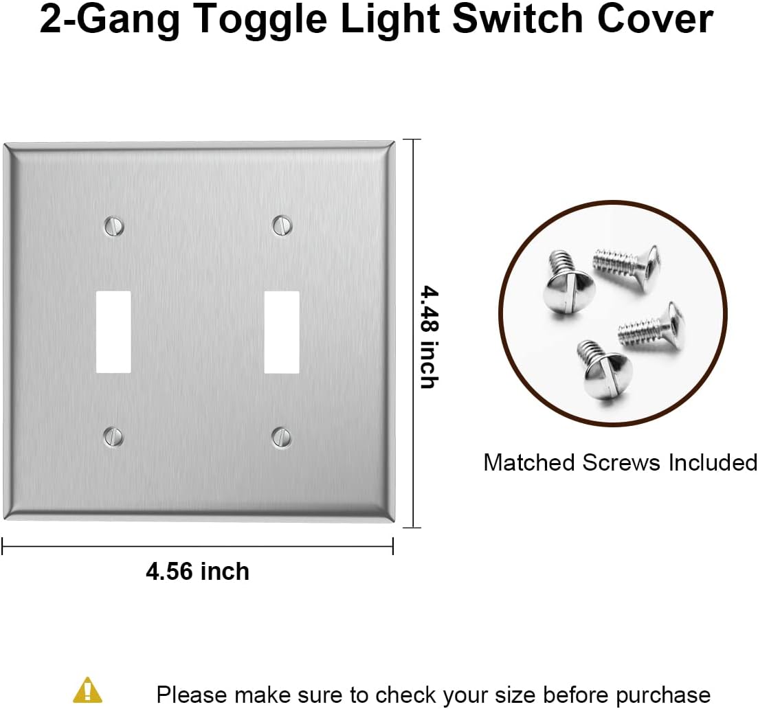 4-Pack of MLLIZH Stainless Steel Double Toggle Switch Plate Covers for 2 Gang Wall Plates