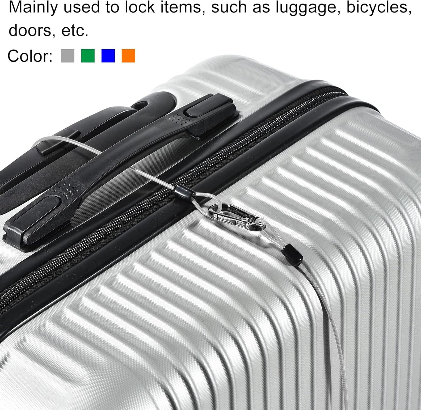 4 Pack PATIKIL Security Steel Cable 2.5mm x 2m Coated Luggage Lock Wire Rope - Double Loop Design with Transparent, Green, Blue, Orange Options