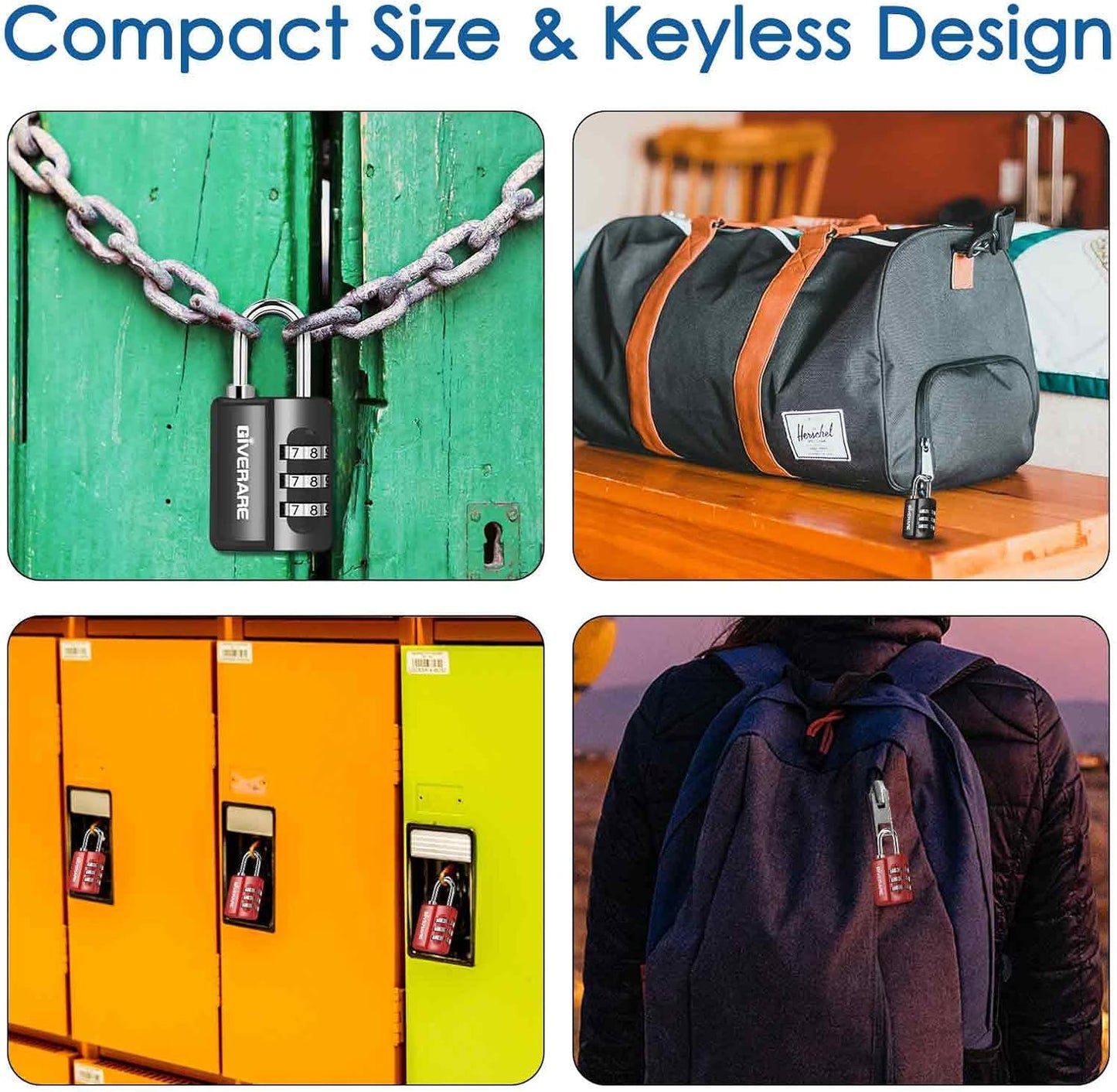 4 Pack Resettable 3-Digit Combination Locks for Backpack, Gym, School & Employee Locker - Weatherproof Travel Padlocks for Fence, Gate, Hasp, Case - Black - WildKart