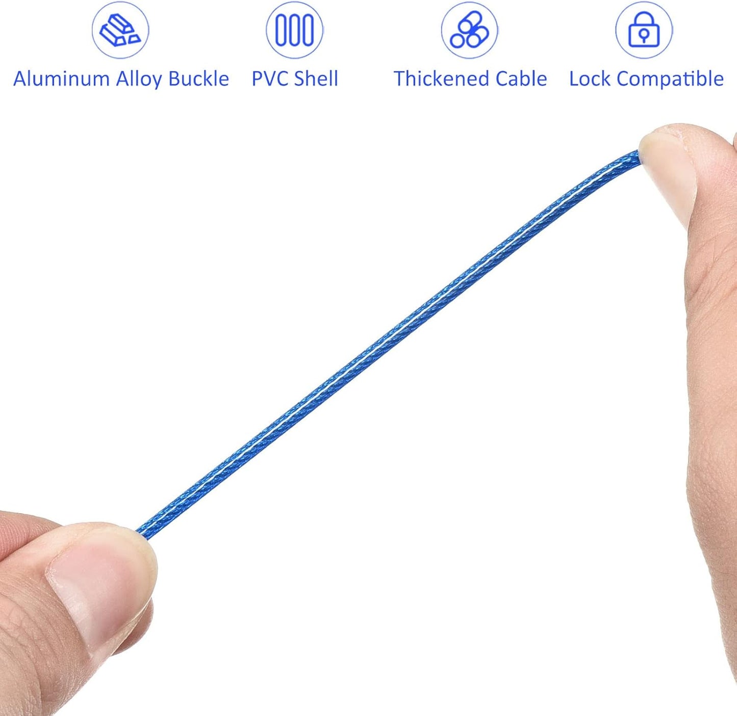 4 Pack Security Cable with Plastic Coated Steel Locking Rope for Outdoor, Bicycle, and Travel - 2.5mm x 2m, Blue