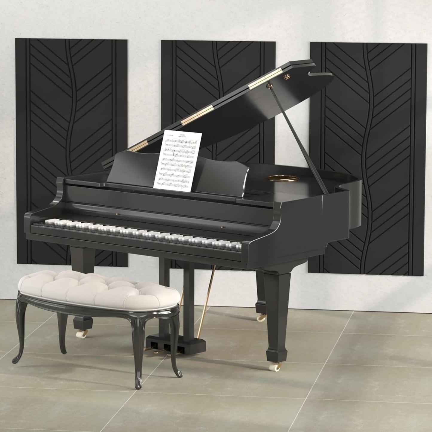 4 Pack TONOR Leaf Pattern Acoustic Panels - 47.2" x 23.6" x 0.35" - Self-Adhesive Soundproof Wall Panels for Echo Reduction - Studio/Home Sound Absorption - Black