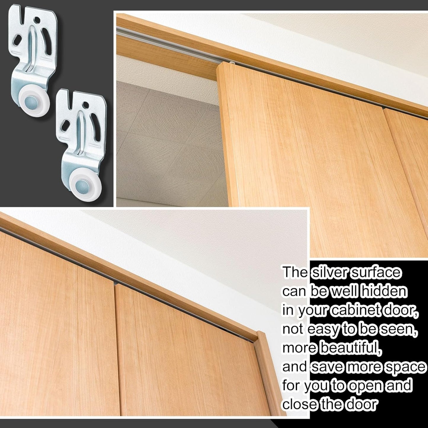 4-Piece Closet Sliding Door Hardware Kit for Top Hung Bypass Kitchen Doors, Fits 3/4" to 1-3/8" Thick Doors