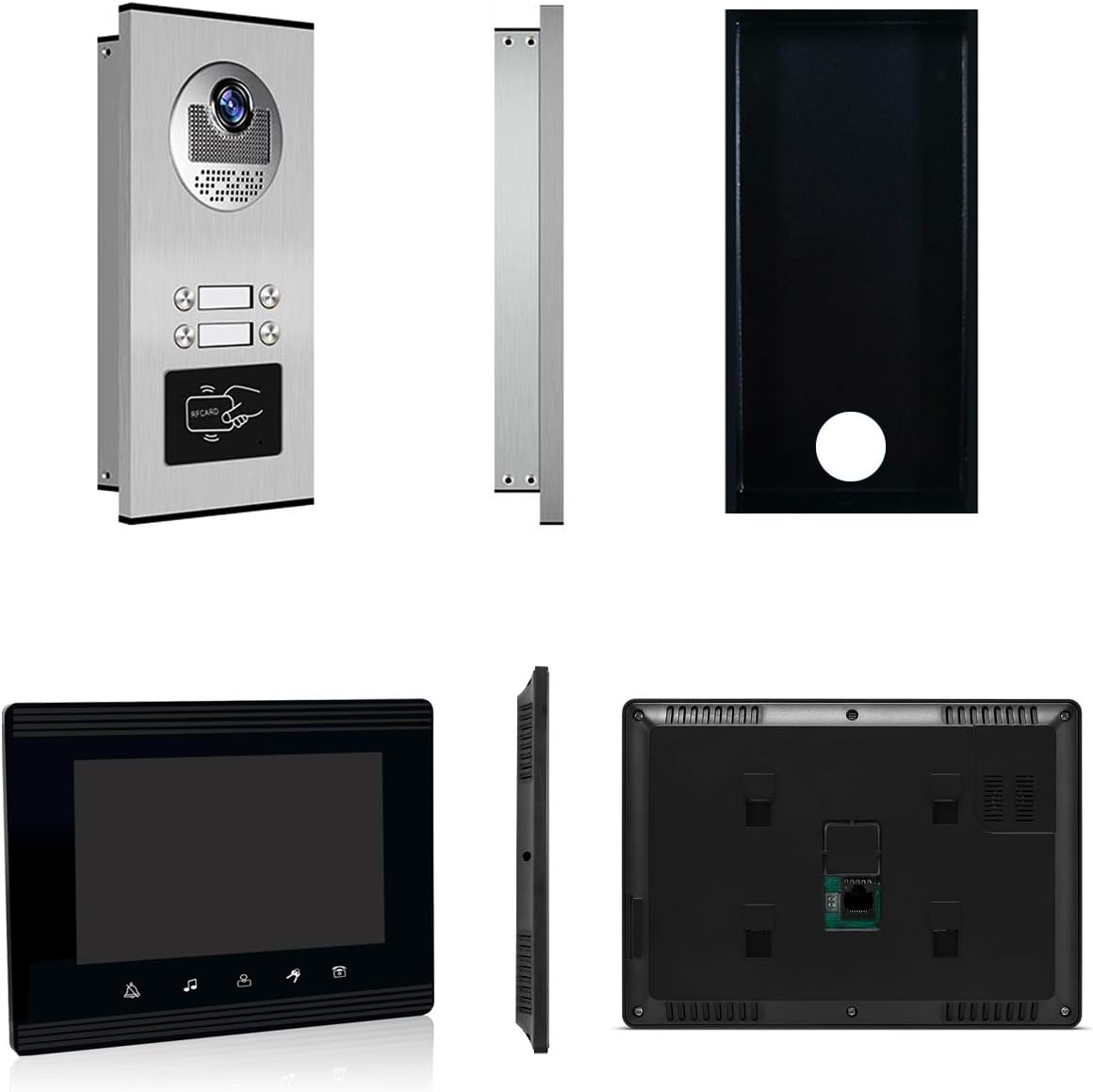 4 Units Apartment Intercom System with 7" Touch Monitor Video Door Phone Kits - Ethernet Connectivity, ID Keyfobs Unlock - Ideal for Home & Apartment Security