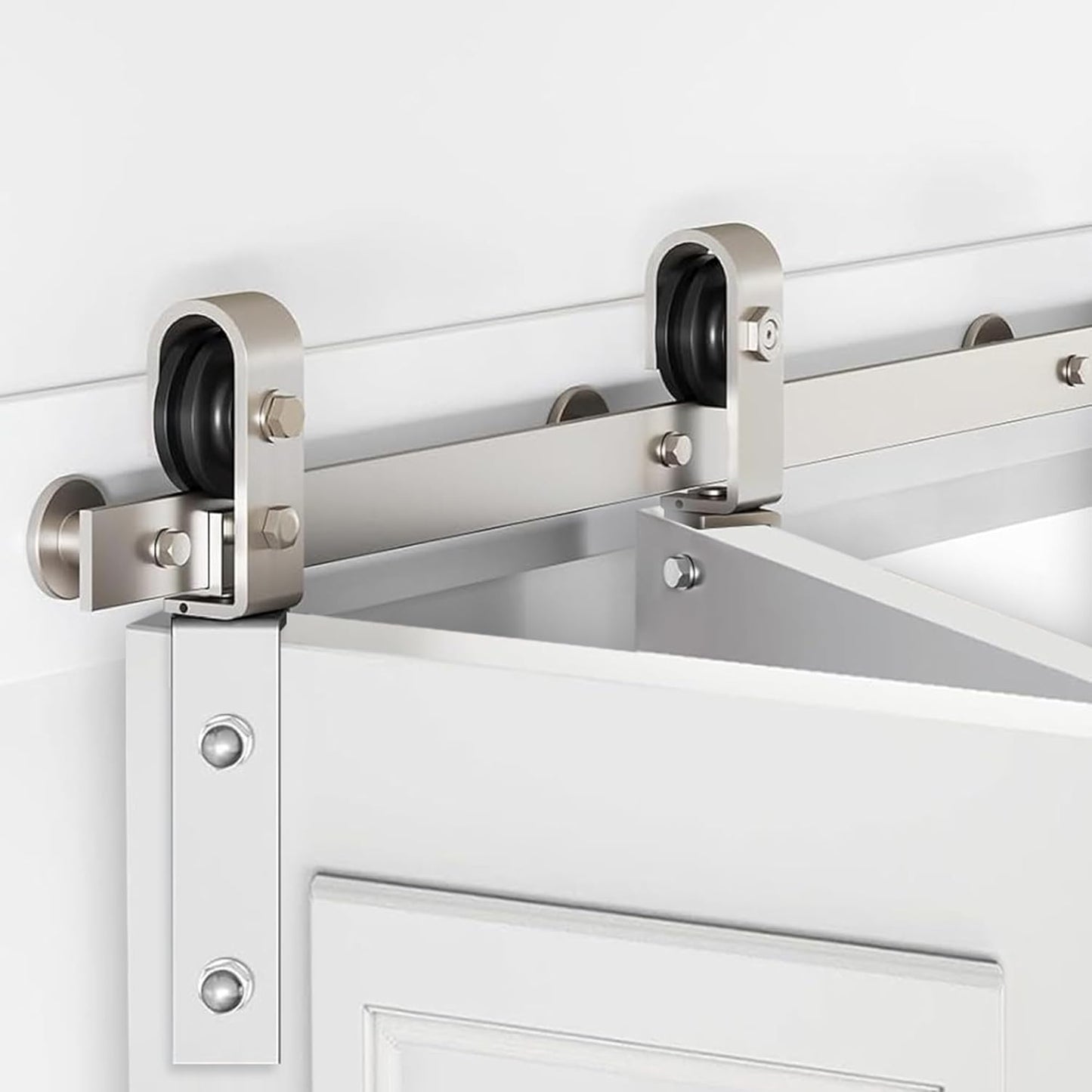 40'' Bi-Fold Sliding Barn Door Hardware Track Kit for Two 18'' Doors - Side Mount Installation, Heavy Duty Roller - Brushed Nickel