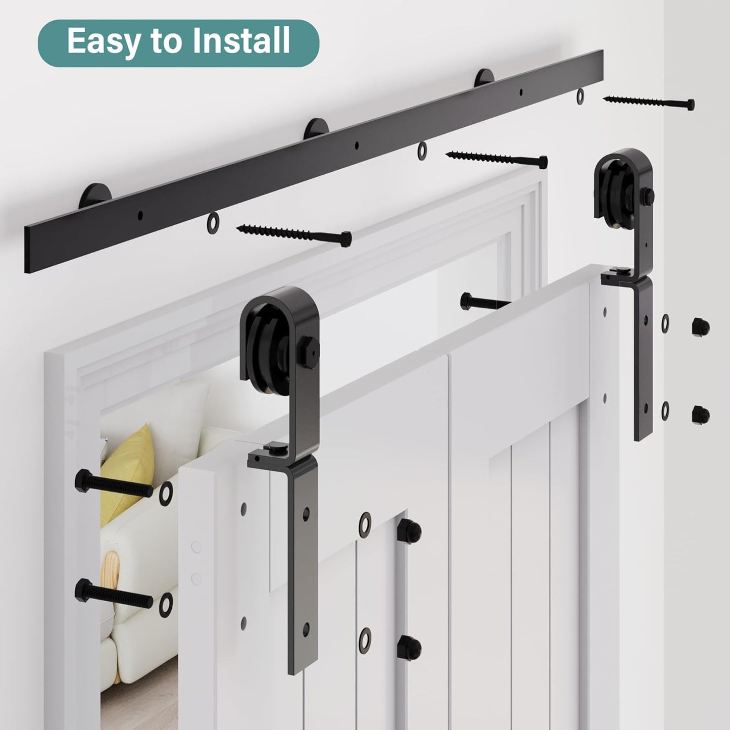 40" Bifold Barn Door Hardware Kit for 36" Closet Doors - Smooth & Quiet Sliding Track Set in Black - Easy Installation Foldable Door Hardware Without Door - WildKart