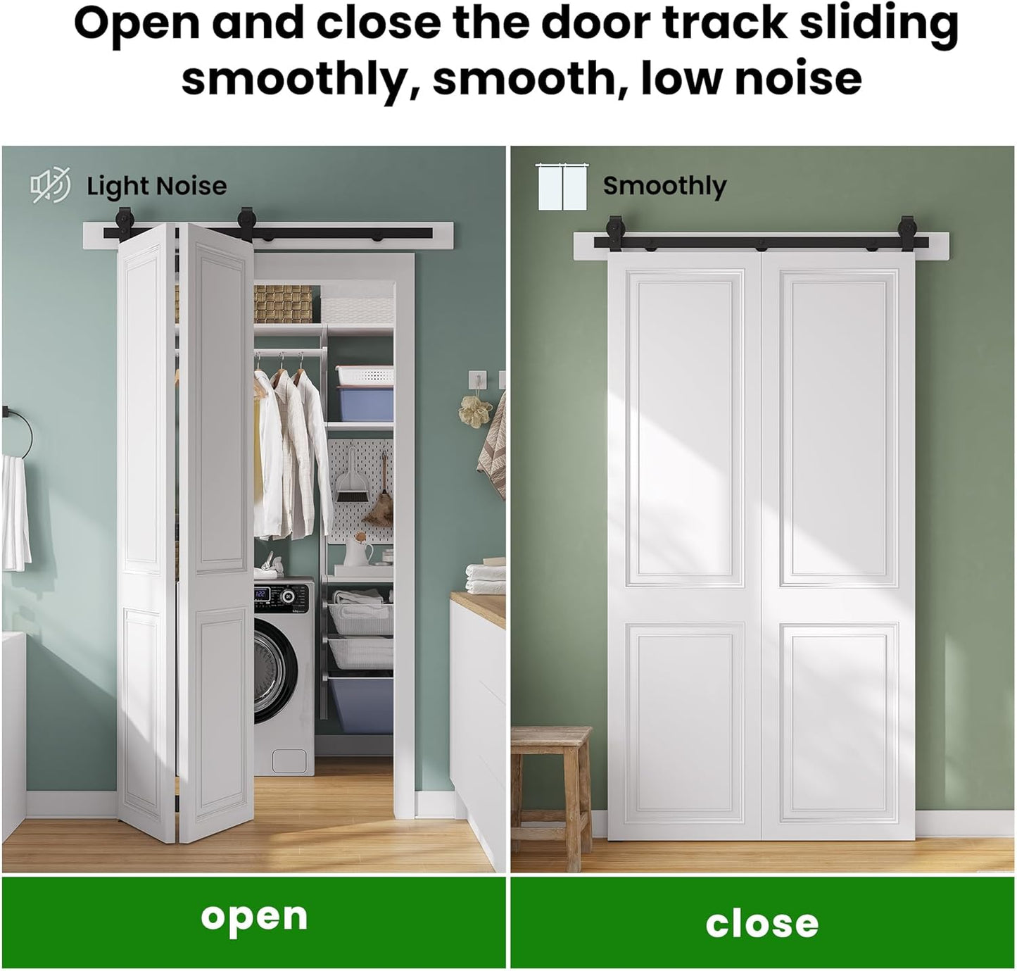 40" Bifold Sliding Barn Door Hardware Kit, Top Mount Bi-Folding Track for Double 18" Doors, Smooth & Quiet, Black - No Door - WildKart