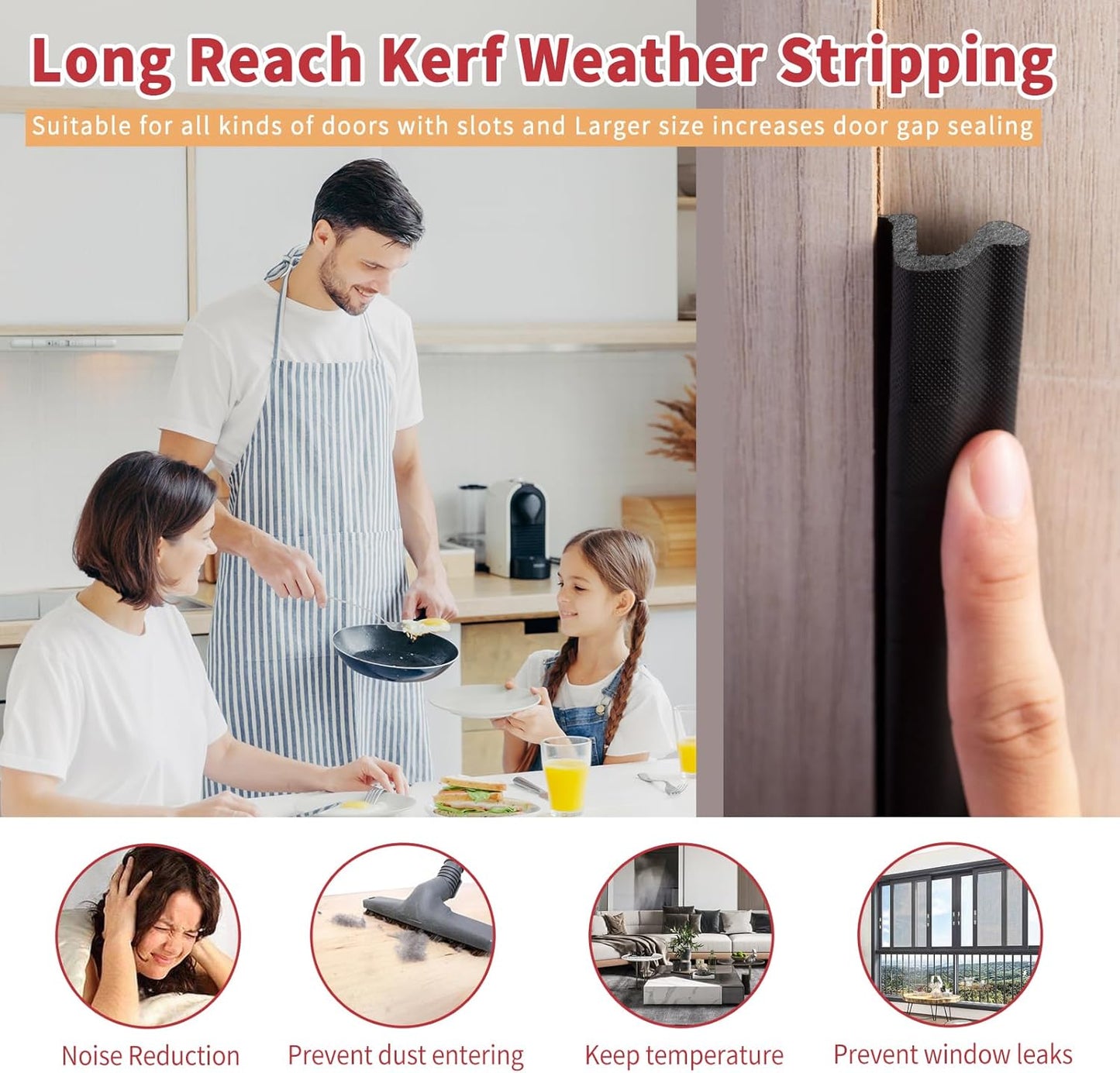 40 Feet Long Reach V-Shaped Door Weather Stripping Seal Strip - Easy-to-Cut Black Replacement Kerf Weather Stripping for Door Insulation